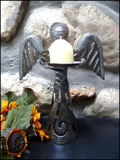  Metal Angel Design - Handcrafted Metal Candle Holder - Haitian Metal Art 11" High